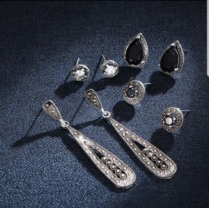 SET of Black Crystal Earrings